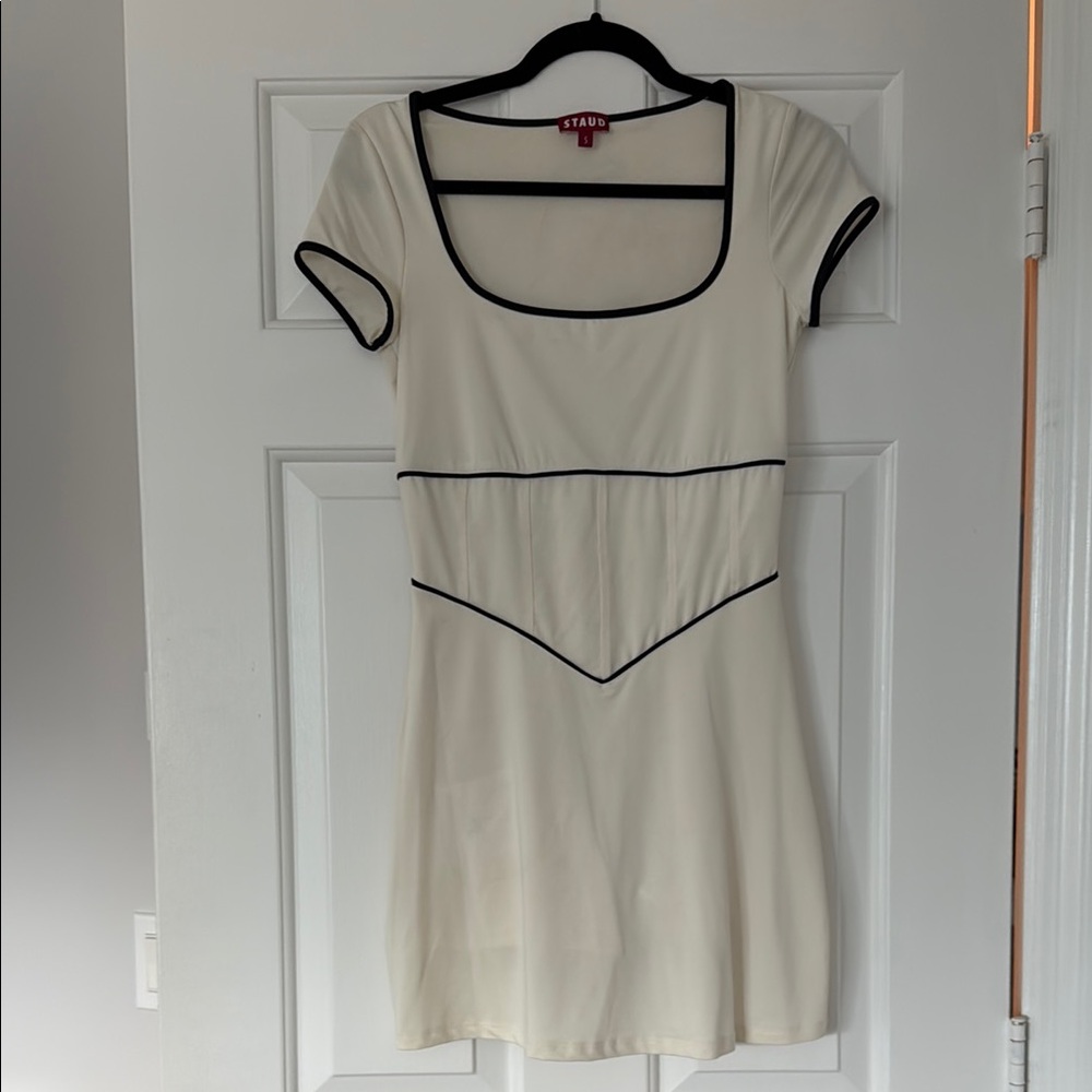 STAUD Ivory Tennis Dress with Black Accents